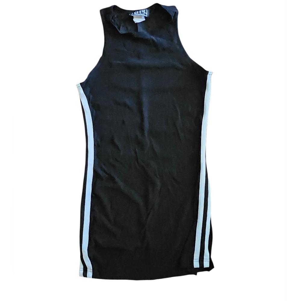 City Triangles Black Mini Dress with White Strpes